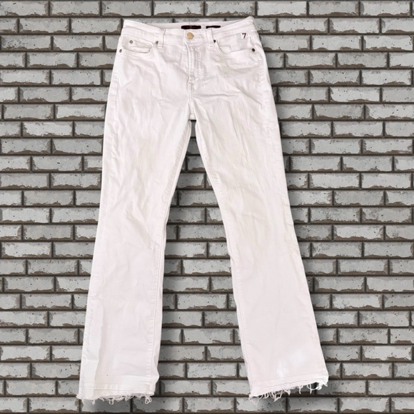 7 for all mankind Size 30 White Denim Bootcut Raw Hem Jeans Cotton-Poly-Spandex - Picture 1 of 8